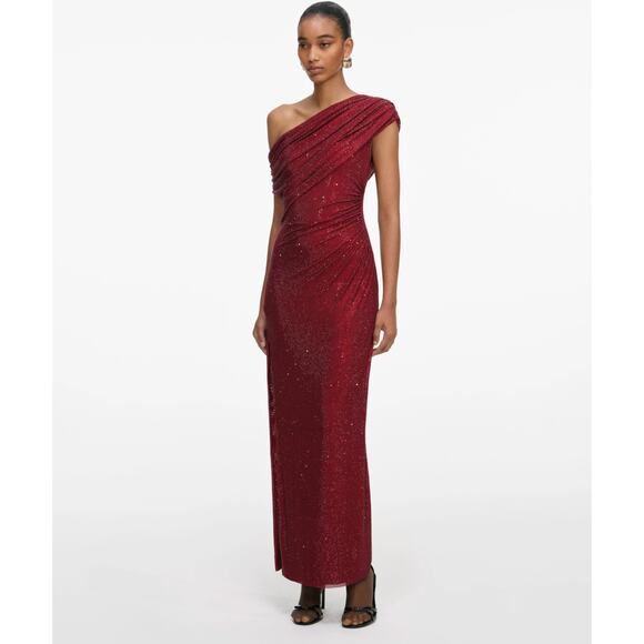 Self-Portrait Burgundy Rhinestone Drape Midi Dress US 2 - Picture 2 of 12